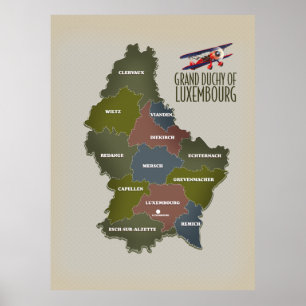 Poster Carte du Grand-Duché de Luxembourg