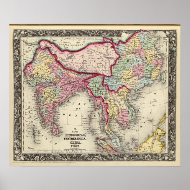 Poster Carte du Hindoostan, de l'Inde, de la Chine et du  (Devant)