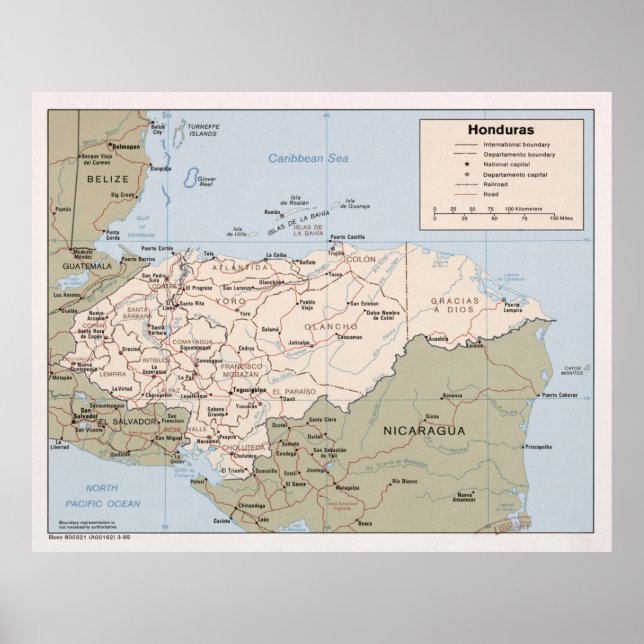 Poster Carte du Honduras (1985) Atlas des pays d'Amérique (Devant)
