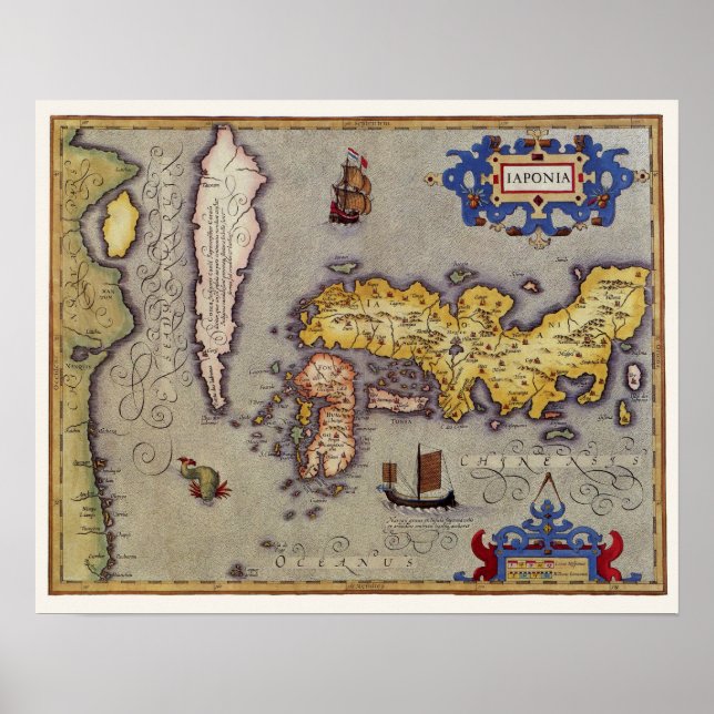 Poster Carte du Japon par Mercator et Hondius, 1606 (Devant)