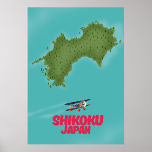 Poster carte du Japon Shikoku