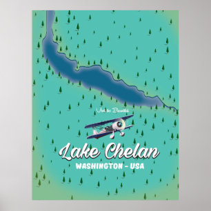 Poster Carte du lac Chelan Washington