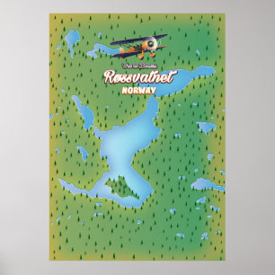 Poster Carte du lac de Røssvatnet Norvège imprimé.