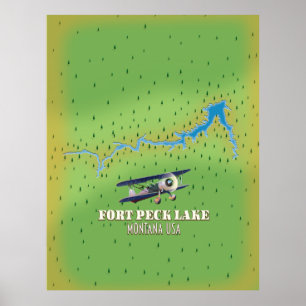 Poster Carte du lac Fort Peck Montana USA
