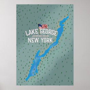 Poster Carte du lac George New York