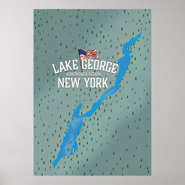 Poster Carte du lac George New York (Devant)
