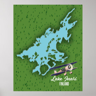 Poster Carte du lac Inari en Finlande
