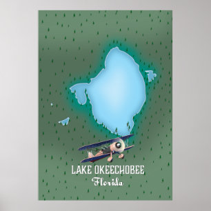 Poster Carte du lac Okeechobee Floride.