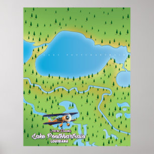 Poster Carte du lac Pontchartrain en Louisiane