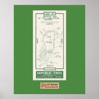 Poster Carte du lac Tahoe 1914