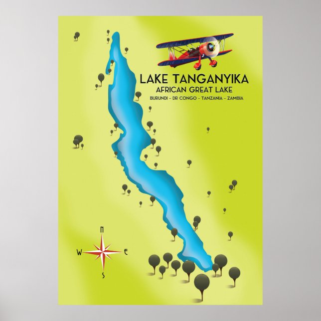 Poster Carte du lac Tanganyika African Great lake (Devant)