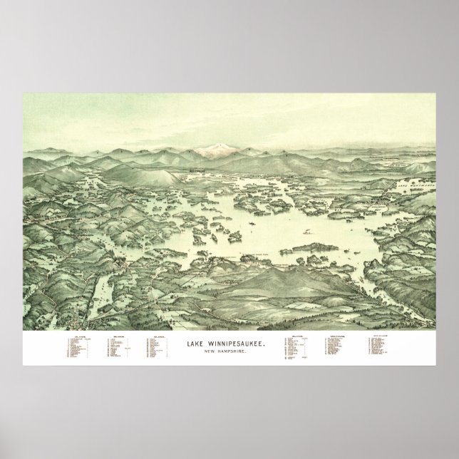 Poster Carte du lac Winnipesaukee de 1903 (Devant)