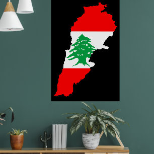 Poster Carte du Liban avec drapeau