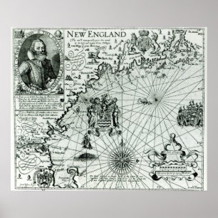 Poster Carte du littoral de la Nouvelle-Angleterre