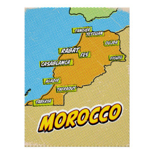Poster Carte du Maroc illustrée dans le style Pop Art