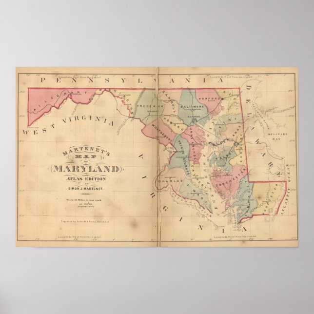 Poster Carte du Martenet du Maryland, Atlas Edition (Devant)