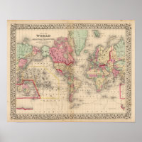 Carte du Mercator mondial par Mitchell