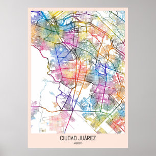 Poster Carte du Mexique de Ciudad Juárez