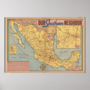 Poster Carte du Mexique - "notre voisin du sud "