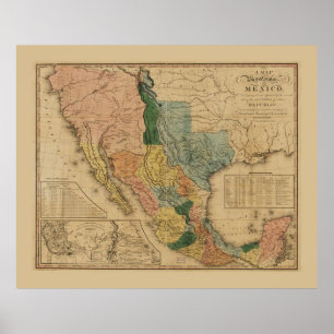 Poster Carte du Mexique par Henry Tanner (1846)