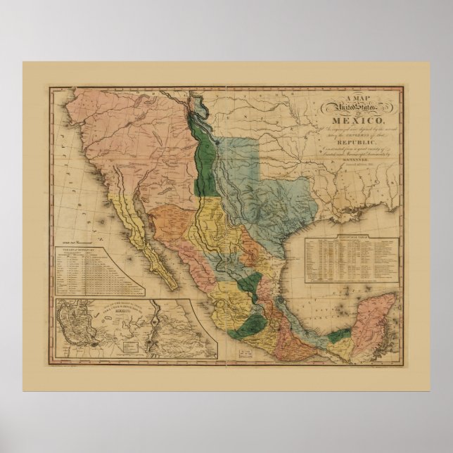 Poster Carte du Mexique par Henry Tanner (1846) (Devant)