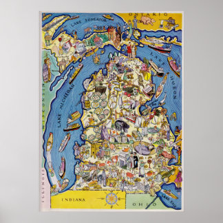 Poster Carte du Michigan des années 1930