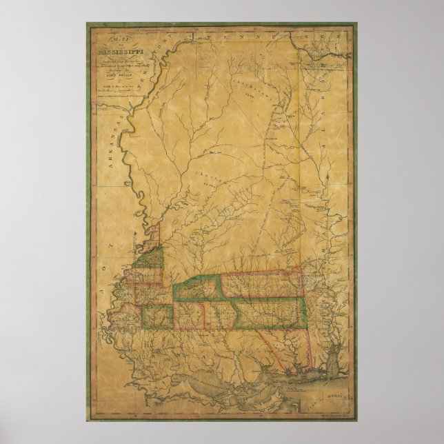 Poster Carte du Mississippi 1820 (Devant)