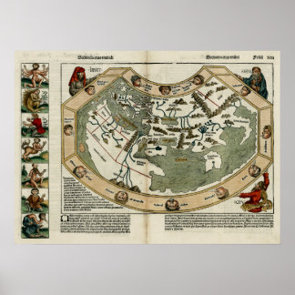 Poster Carte du monde 1493