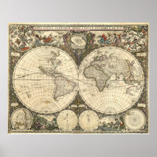 Poster Carte du monde 1660 par Frederick de Wit