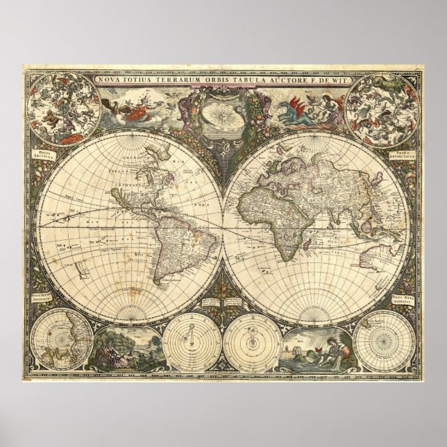 Poster Carte du monde 1660 par Frederick de Wit (Devant)