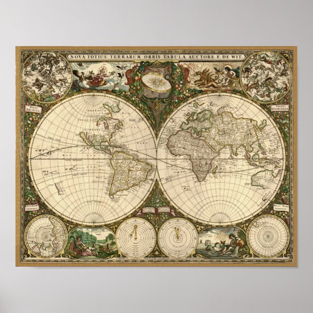Poster Carte du monde 1660 par Frederick de Wit (Devant)