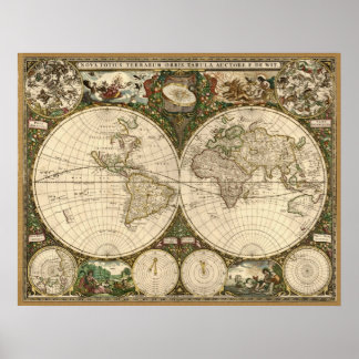 Poster Carte du monde 1660 par Frederick de Wit