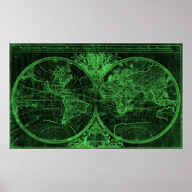 Poster Carte du monde (1691) Noir et vert (Devant)