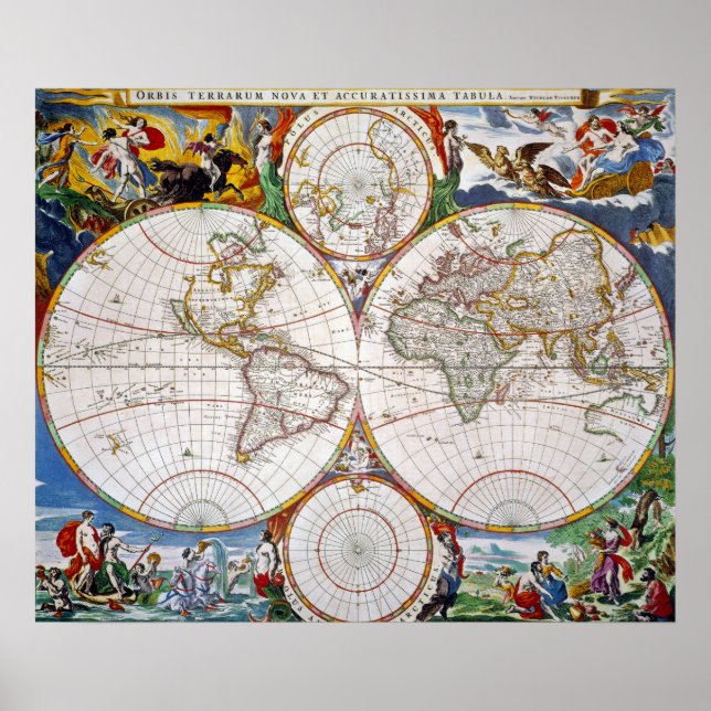 Poster CARTE DU MONDE, 17ème SIÈCLE (Devant)