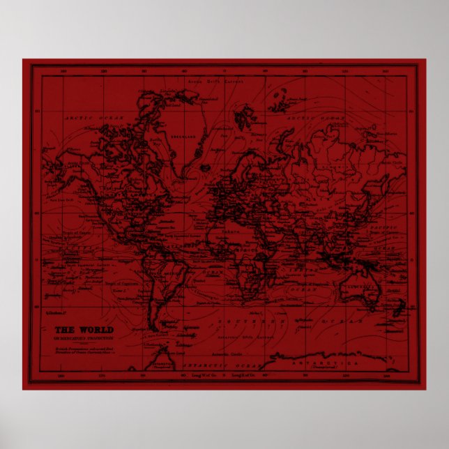 Poster Carte du monde (1899) Rouge foncé et noir (Devant)