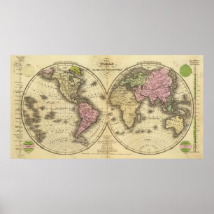 Poster Carte du monde à double hémisphère