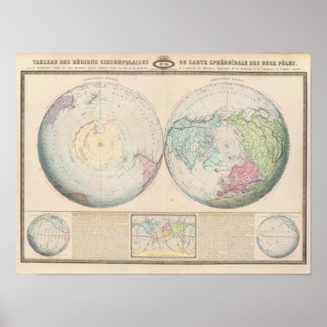 Poster Carte du monde à double hémisphère (Devant)