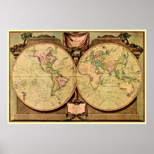 Poster Carte du monde à double hémisphère du capitaine Co