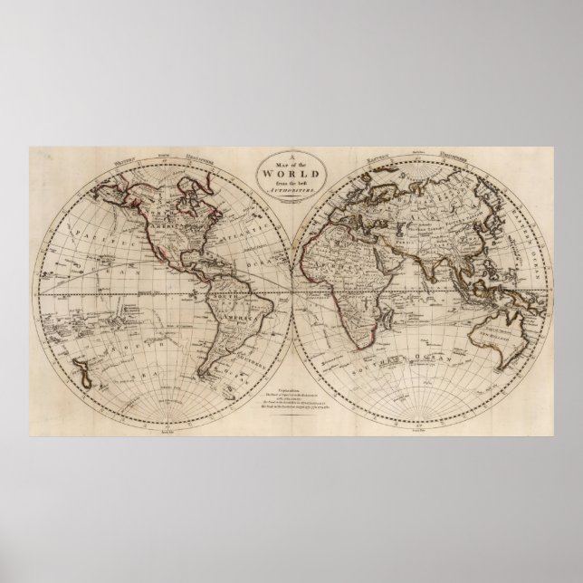 Poster Carte du monde à l'ancienne (1795) (Devant)