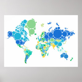 Poster Carte du monde abstrait avec points colorés