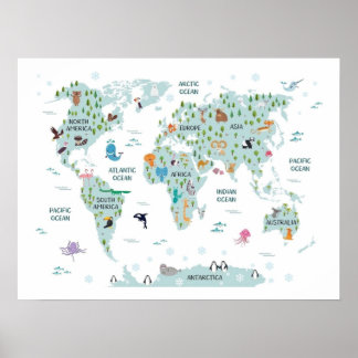 Poster Carte du monde animal