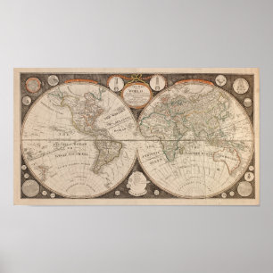 Poster Carte du monde antique, 1799 (Thomas Kitchen)