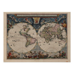 Poster Carte du monde antique : Art de la cartographie hi