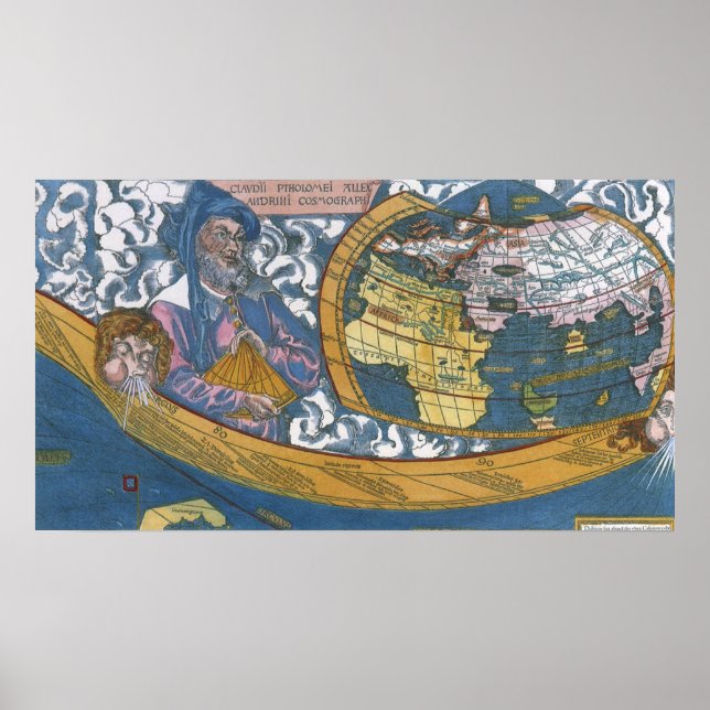 Poster Carte du monde antique avec Claudius Ptolemy, 1507 (Devant)