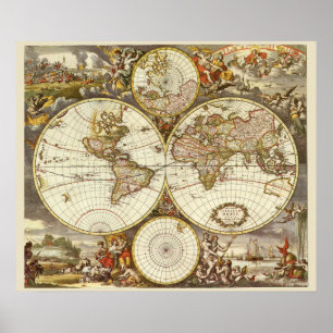 Poster Carte du monde antique, ch. 1680. Par Frederick de