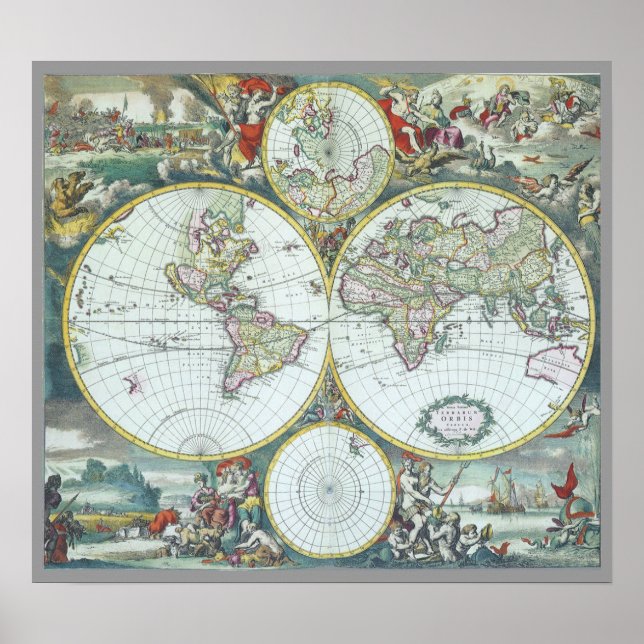 Poster Carte du monde antique du 17ème siècle, Frederick  (Devant)
