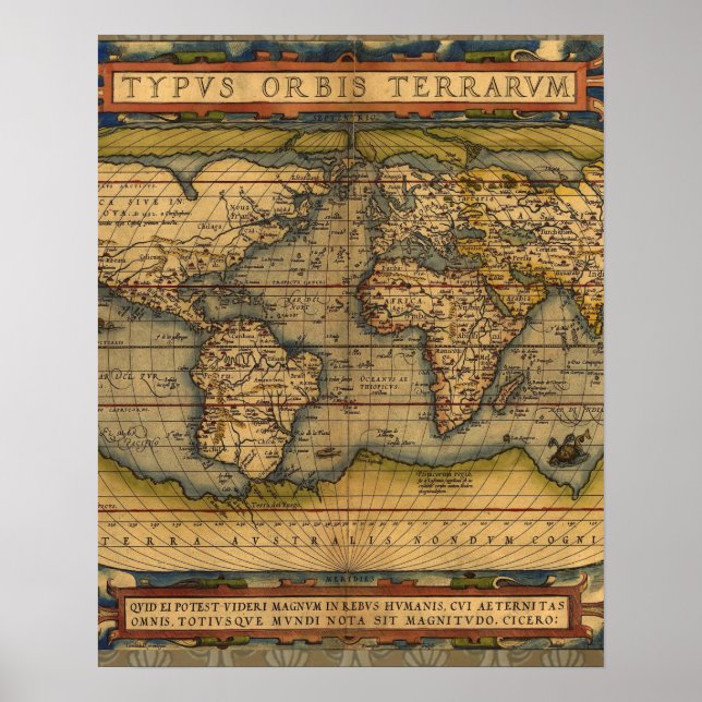 Poster Carte du monde Antique Ortellius Europe Voyage (Devant)