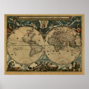 Poster Carte du monde antique par Joan Blaeu, vers 1664