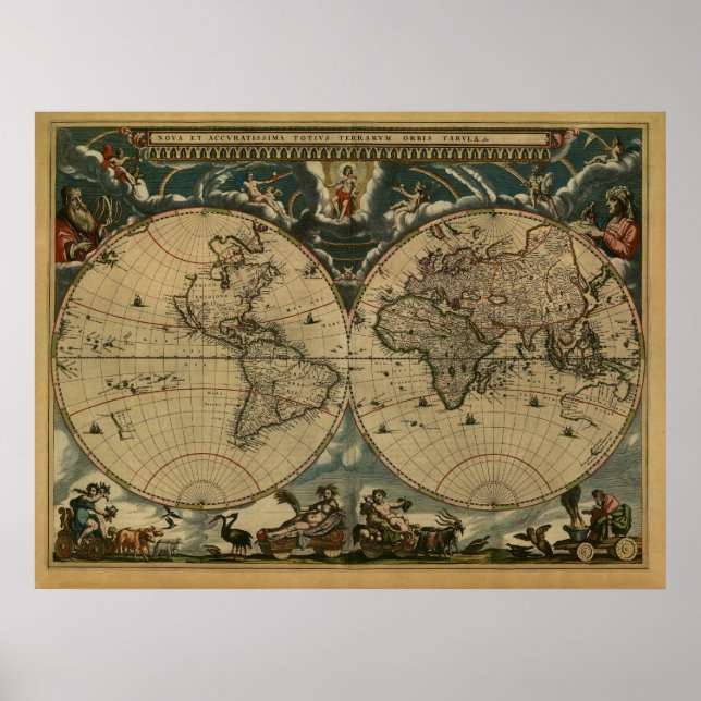 Poster Carte du monde antique par Joan Blaeu, vers 1664 (Devant)
