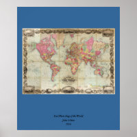 Carte du monde antique par John Colton, vers 1854